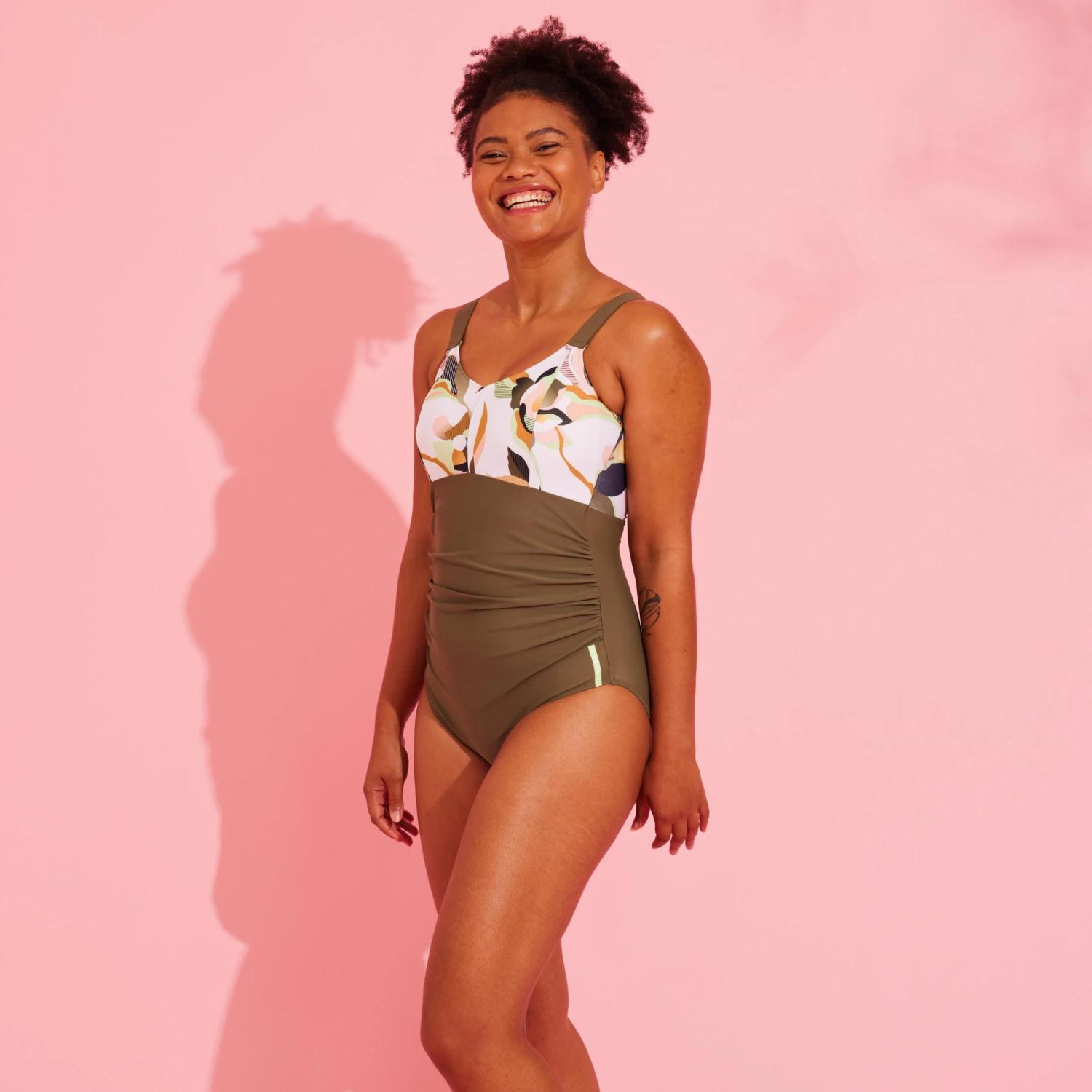 Women's Maternity Swimsuit Aquafitness Swimming AYA Khaki Flo White 4 Women's Maternity Swimsuit Aquafitness Swimming AYA Khaki Flo White - Image 2