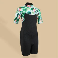 GIRL'S SURFING 1.5 MM NEOPRENE SHORTY WETSUIT 500 TIARE BLACK