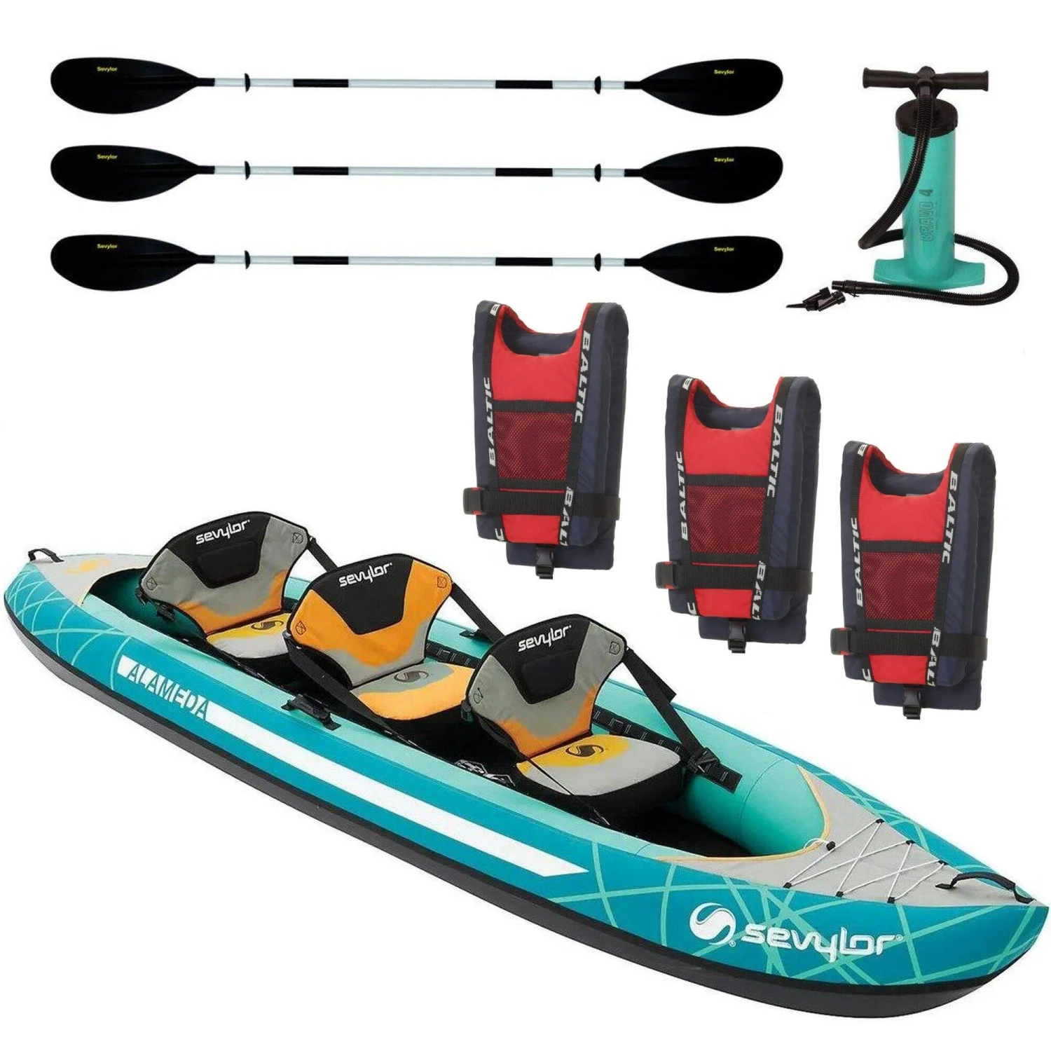 Sevylor Alameda 3 Person Kayak With Buoyancy Aids, Paddles & Pump 3 Sevylor Alameda 3 Person Kayak With Buoyancy Aids, Paddles & Pump