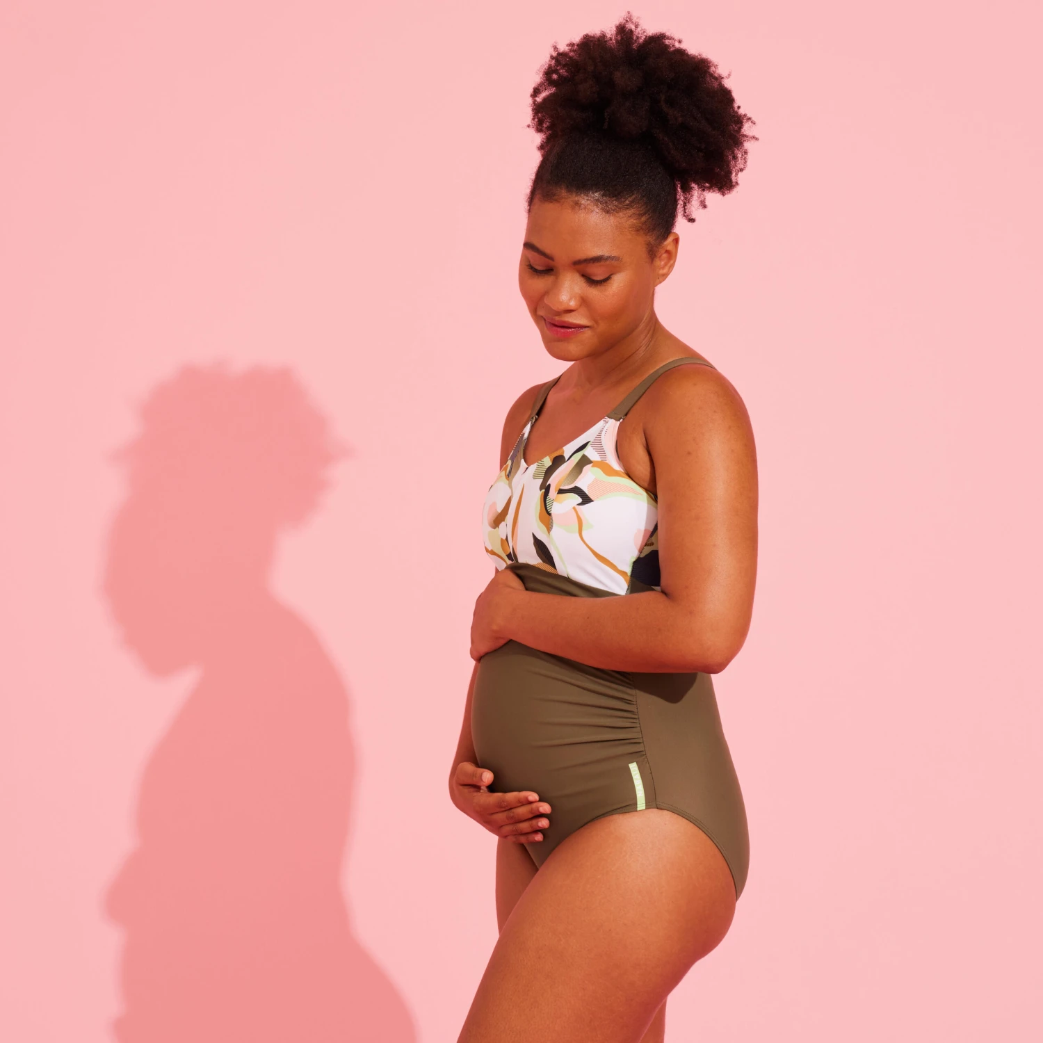 Women's Maternity Swimsuit Aquafitness Swimming AYA Khaki Flo White 11 Women's Maternity Swimsuit Aquafitness Swimming AYA Khaki Flo White - Image 9