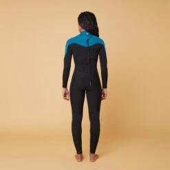WOMEN'S WETSUIT SURF 500 4/3 BLACK AND GREEN BACKZIP -Water Sports Store k96bab51b3049eb9d5482aec5014a1ab6