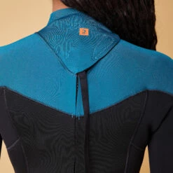 WOMEN'S WETSUIT SURF 500 4/3 BLACK AND GREEN BACKZIP -Water Sports Store kf6805e678e575c33225b1e12bd03e530